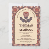 Retro Art Deco Floral Wedding Invitation QR Code (Devant)