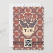 Retro Art Deco Floral Wedding Invitation QR Code Kaart (Achterkant)
