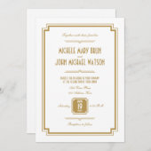 Retro Art Deco Gold Colour White Weduwuitnodiging Kaart (Voorkant / Achterkant)