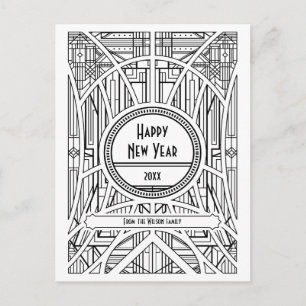 Retro art deco Happy Nieuwjaar Briefkaart