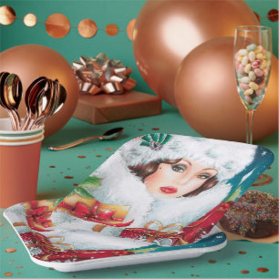 Retro Art Deco Holiday dame Papieren Bordje