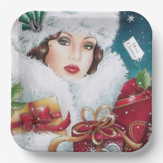 Retro Art Deco Holiday dame Papieren Bordje (Voorkant)