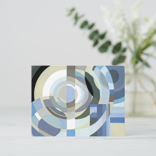 Retro Art Deco Jazz  Blue Circles Patroon Uitnodiging Briefkaart (Staand voorkant)