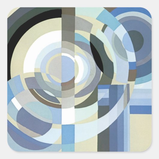 Retro Art Deco Jazz  Blue Circles Patroon Vierkante Sticker (Voorkant)