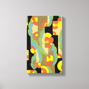 Retro Art Deco Jazz Cirkels Wolken Regenboog Patro Canvas Afdruk