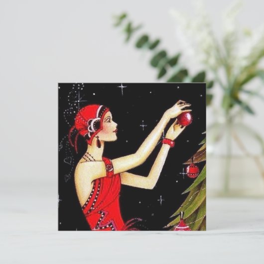 retro art deco lady add message feestdagenkaart (Staand voorkant)
