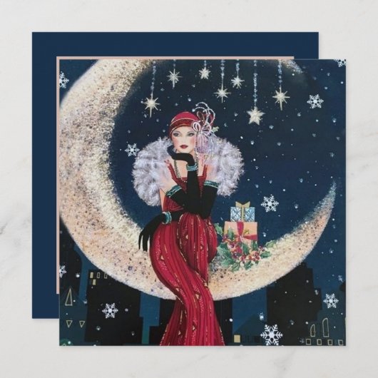 retro art deco lady add message feestdagenkaart (Voorkant / Achterkant)