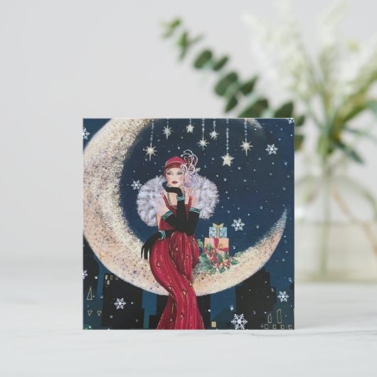 retro art deco lady add message feestdagenkaart (Staand voorkant)