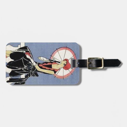 Retro  Art Deco Lady Paraplu Bagagelabel (Voorkant horizontaal)