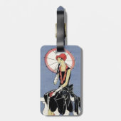 Retro  Art Deco Lady Paraplu Bagagelabel (Achterkant verticaal)