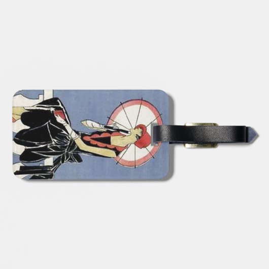 Retro  Art Deco Lady Paraplu Bagagelabel (Achterkant horizontaal)
