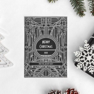 Retro art deco Merry kerst zwart-wit Feestdagenkaart