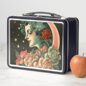 Retro Art Deco Moon Lady & Bloemen (In situ)