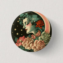 Retro Art Deco Moon Lady & Bloemen
