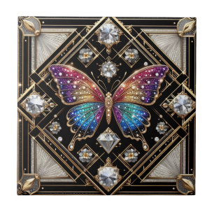 Retro Art Deco Nouveau Regenboog Vlinder Tegeltje