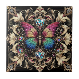 Retro Art Deco Nouveau Regenboog Vlinder Tegeltje