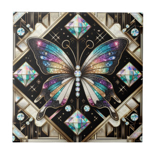 Retro Art Deco Nouveau Regenboog Vlinder Tegeltje