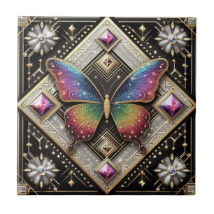 Retro Art Deco Nouveau Regenboog Vlinder Tegeltje