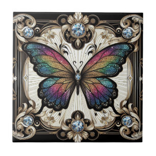 Retro Art Deco Nouveau Regenboog Vlinder Tegeltje