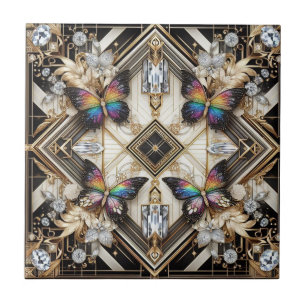Retro Art Deco Nouveau Regenboog Vlinder Tegeltje