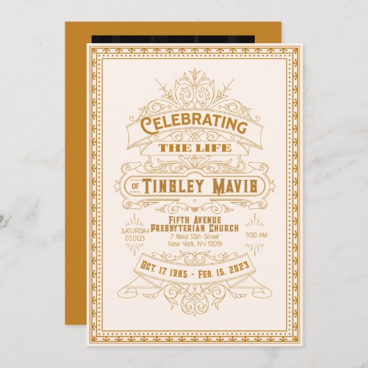 Retro Art Deco Photo Funeral Programme Kaart (Voorkant / Achterkant)