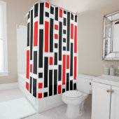 Retro Art Deco Red Black - Abstract patroonontwerp Douchegordijn (In situ)