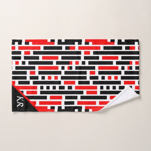 Retro Art Deco Red Black Monogram Abstract patroon Bad Handdoek (Handdoek)
