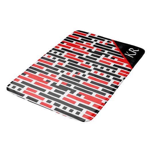 Retro Art Deco Red Black Monogram Abstract patroon Badmat (Gekanteld)