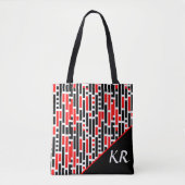 Retro Art Deco Red Black Monogram Abstract patroon Draagtas (Voorkant)