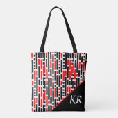 Retro Art Deco Red Black Monogram Abstract patroon Draagtas (Achterkant)