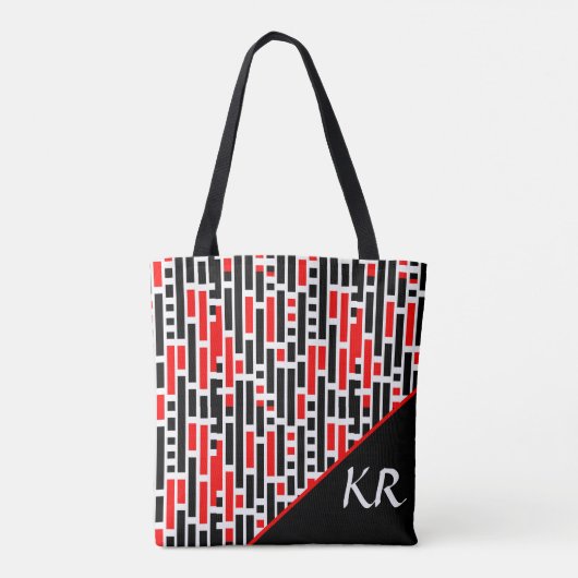 Retro Art Deco Red Black Monogram Abstract patroon Draagtas (Achterkant)