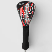 Retro Art Deco Red Black Monogram Abstract patroon Golfheadcover (Voorkant)