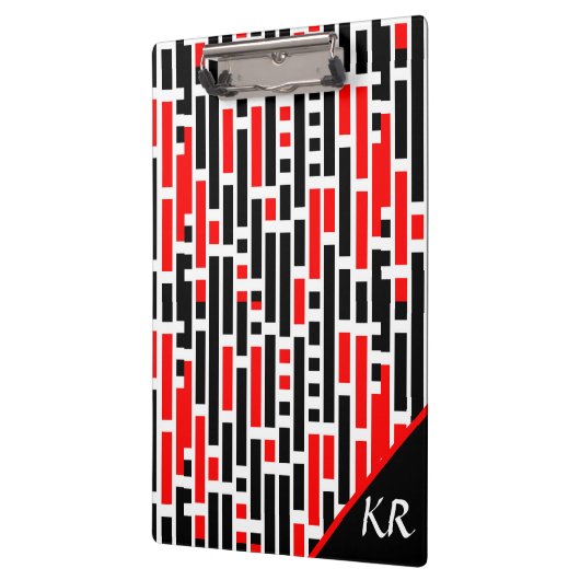 Retro Art Deco Red Black Monogram Abstract patroon Klembord (Links)