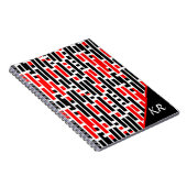 Retro Art Deco Red Black Monogram Abstract patroon Notitieboek (Rechterzijde)