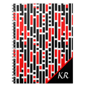 Retro Art Deco Red Black Monogram Abstract patroon Notitieboek