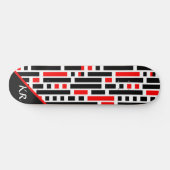 Retro Art Deco Red Black Monogram Abstract patroon Skateboard (Horizontaal)