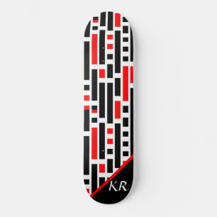 Retro Art Deco Red Black Monogram Abstract patroon Skateboard