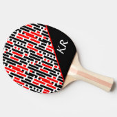 Retro Art Deco Red Black Monogram Abstract patroon Tafeltennisbatje (Zijkant)