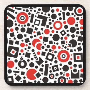 Retro Art Deco Red en Black Geometric Design 50's Bier Onderzetter
