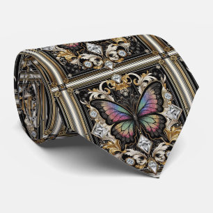 Retro Art Deco Regenboog Vlinder Nouveau Stropdas