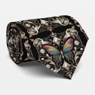 Retro Art Deco Regenboog Vlinder Nouveau Stropdas