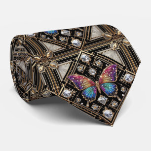 Retro Art Deco Regenboog Vlinder Nouveau Stropdas