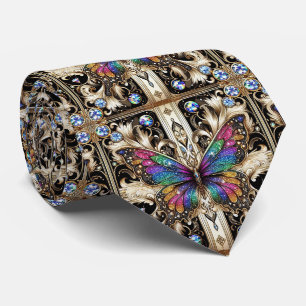 Retro Art Deco Regenboog Vlinder Nouveau Stropdas