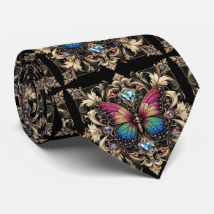 Retro Art Deco Regenboog Vlinder Nouveau Stropdas