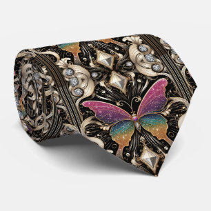 Retro Art Deco Regenboog Vlinder Nouveau Stropdas
