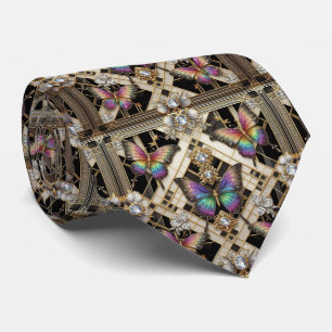 Retro Art Deco Regenboog Vlinder Nouveau Stropdas