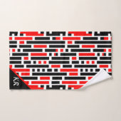 Retro Art Déco Rouge Noir Abstrait Motif Monogramm (Serviette à main)