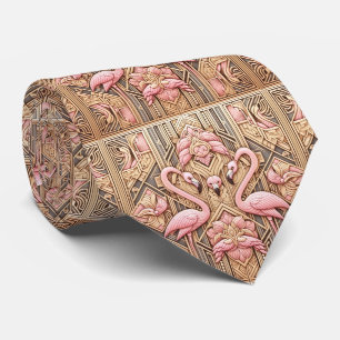 Retro Art Deco Roze Flamingo's Stropdas