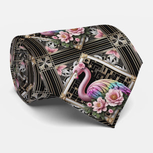 Retro Art Deco Roze Flamingo's Stropdas