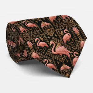 Retro Art Deco Roze Flamingo's Stropdas